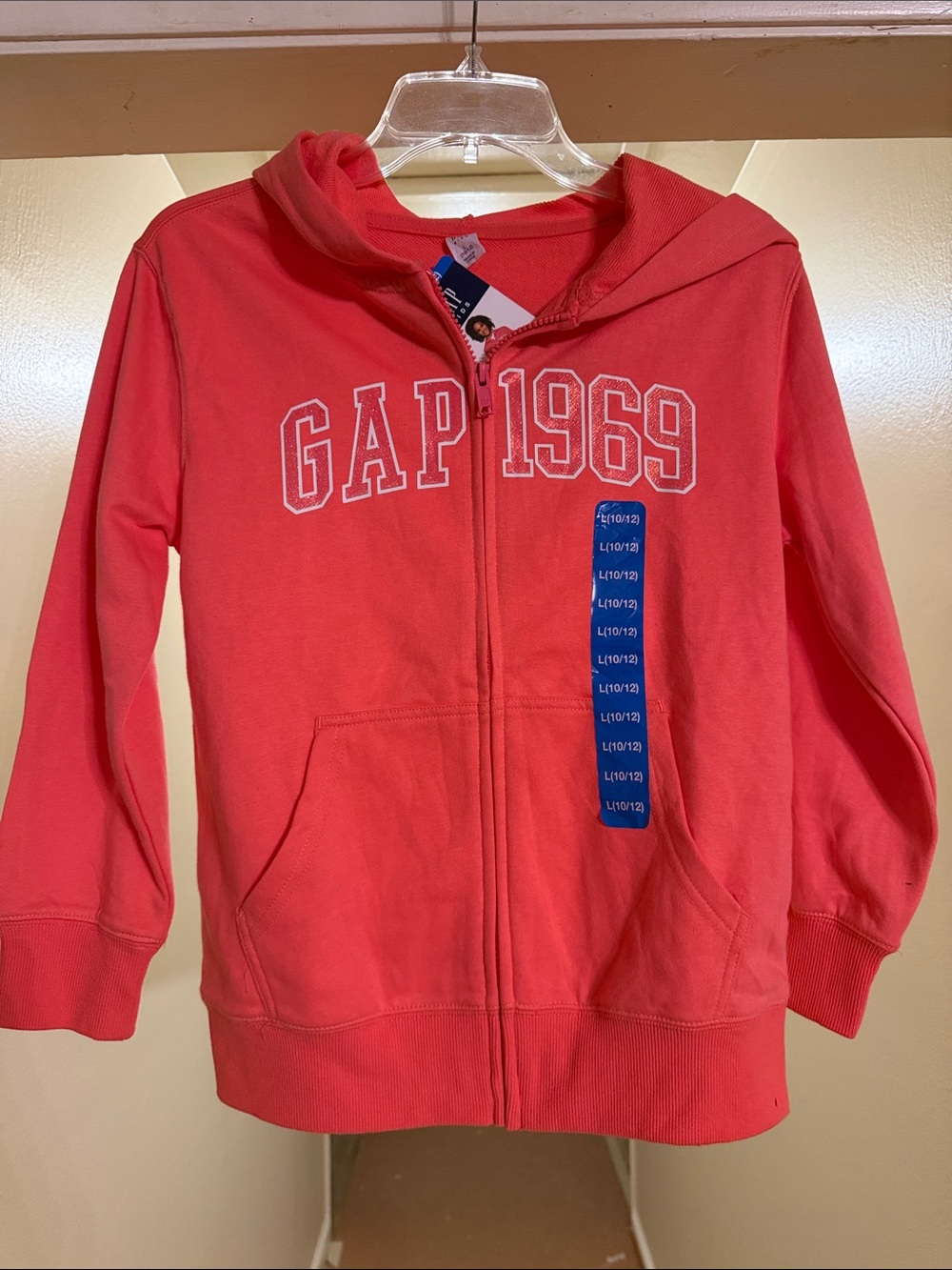 NWT Girls GAP Coral Zip Front Hoodie with GAP 1969 Chest Logo size L 10/12